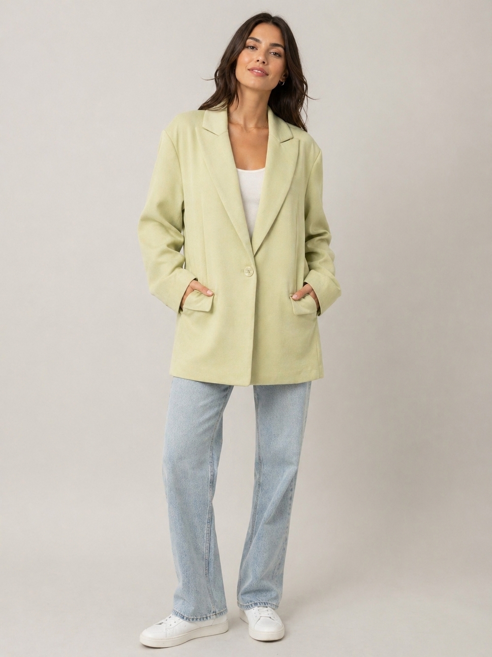 Express Light Lime Single-Button Blazer